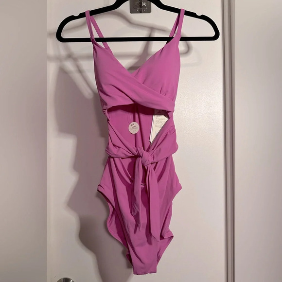 NWT CALIA Women's Tie Front One Piece Swimsuit Pink Geranium 6 - Picture 2 of 9